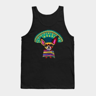 Colorful Mexican Chihuahua in Big Sombrero Vintage Drawing Tank Top